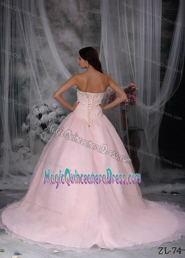 Fashionable Court Train Baby Pink Quinceanera Dresses with Beading