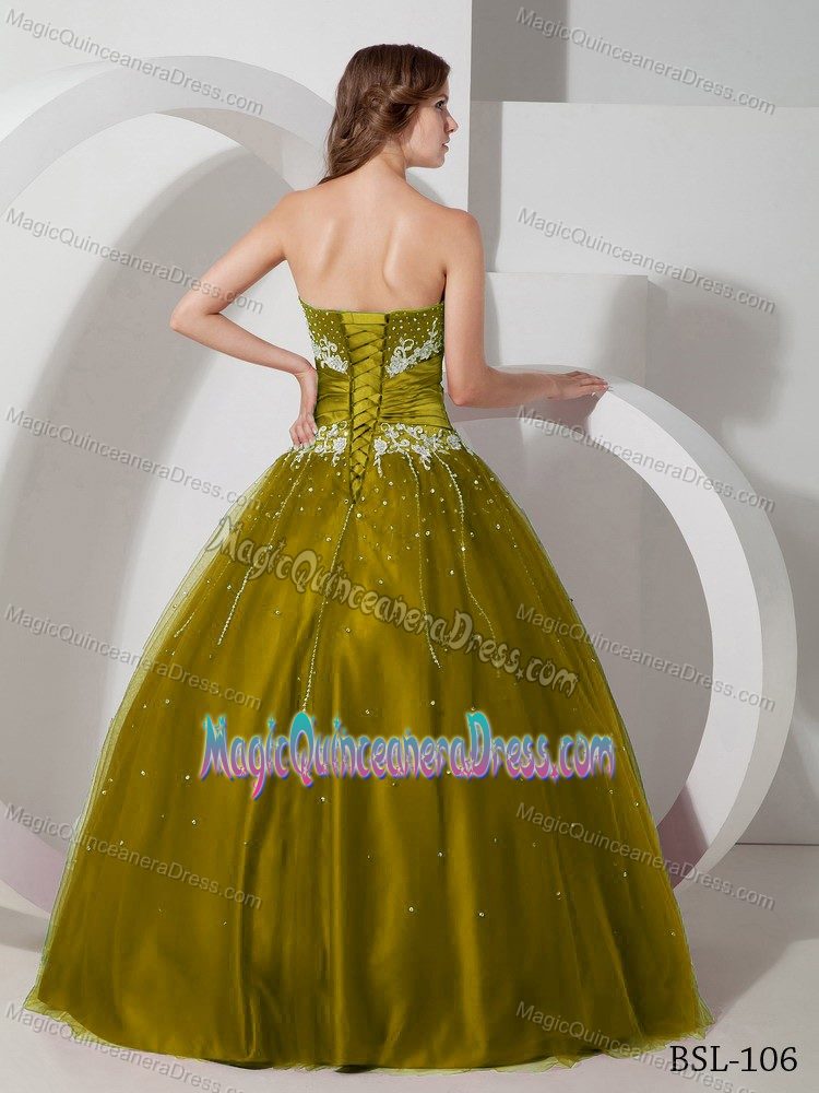 Strapless Appliqued Beaded Olive Green Quinceanera Dresses Online