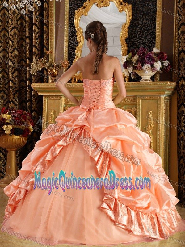 Beaded Pink Floor-length Sweet Sixteen Quinceanera Dress with Appliques in Ennis