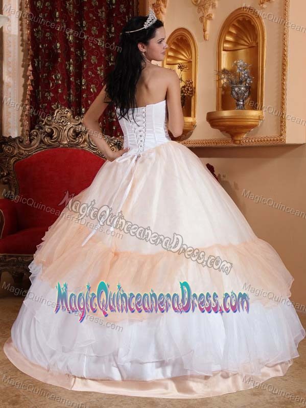 Light Pink and White Strapless Floor-length Sweet Sixteen Dresses with Embroidery