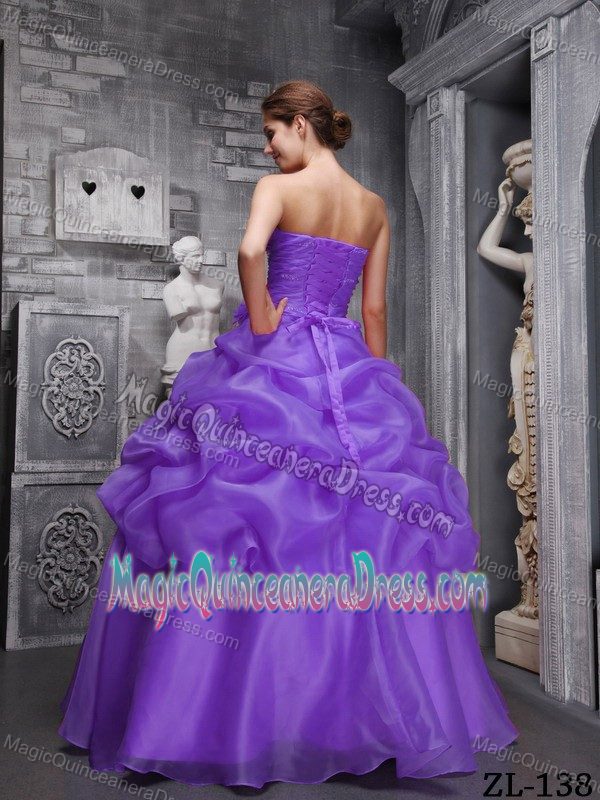 Modest Purple Sweetheart Long Sweet 15 Dress with Pick-ups and Flower