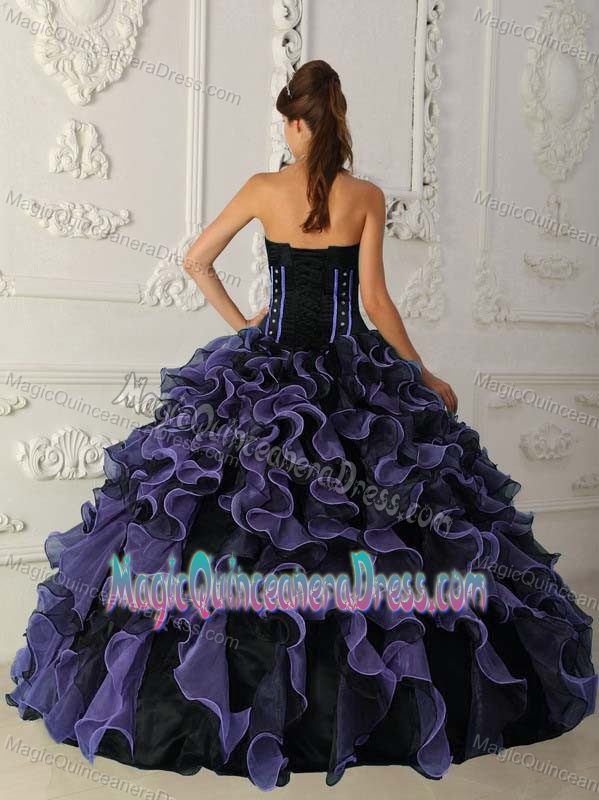Purple Sweetheart Floor-length Sweet Sixteen Dresses with Ruffles and Beading