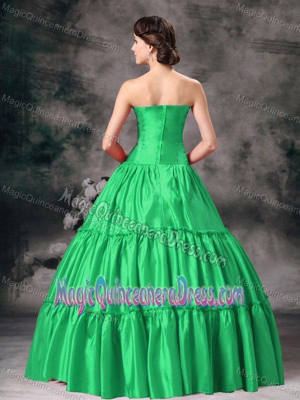 Simple Strapless Floor-length Taffeta Sweet 16 Dresses in Green in Ellsworth