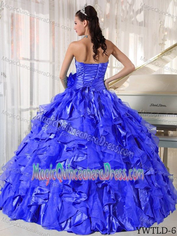 Good Quality Beaded Ruffled Blue Quinceanera Dresses Ball Gown 2013