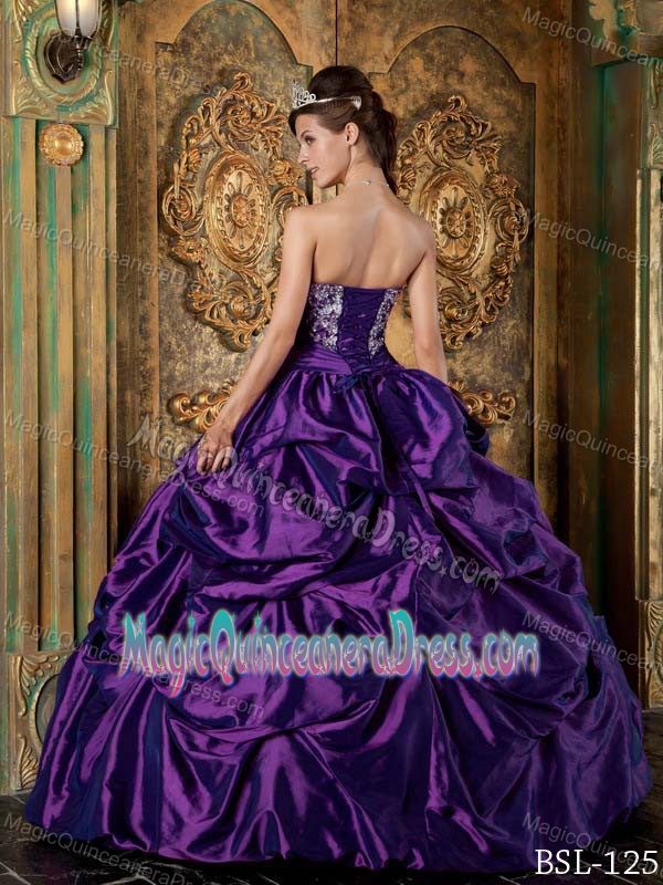 Attractive Strapless Eggplant Purple Quinceanera Gown with Embroidery