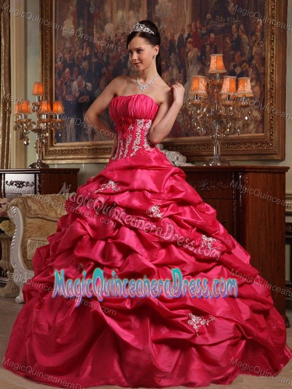 Strapless Appliqued Taffeta Quinceanera Dress in Coral Red in Poulsbo WA
