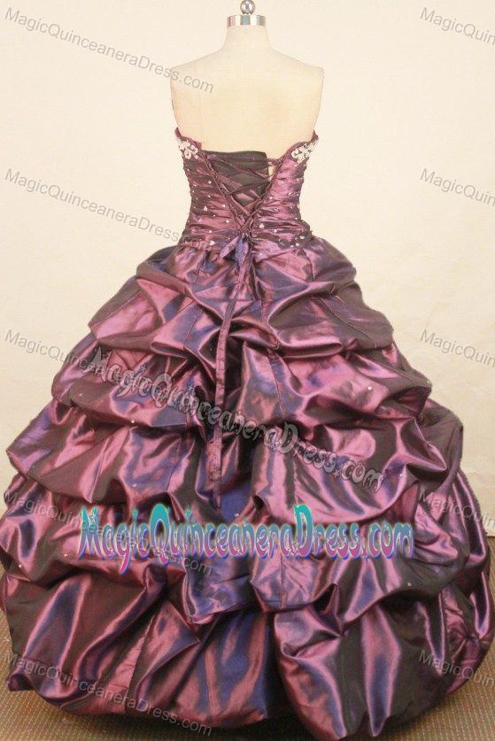 Sweetheart Ruche Beading Embroidery Pick Up Dark Purple Quince Dress