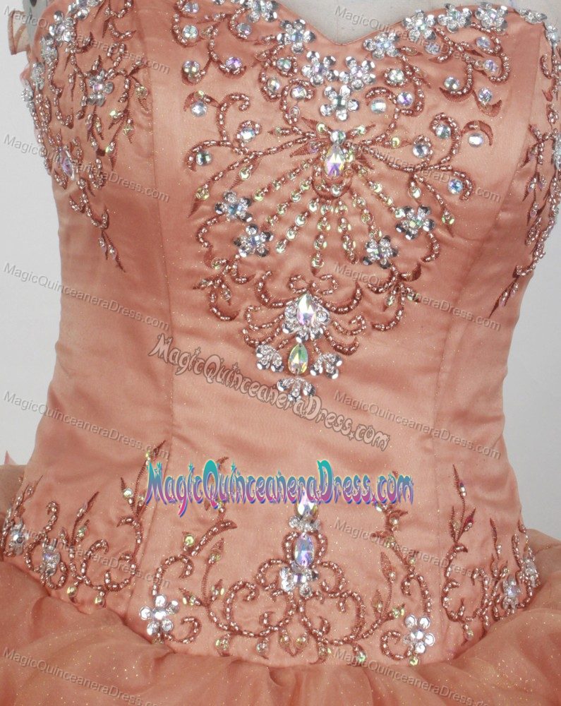 New Style One Shoulder Beaded Rust Red Quinces Dresses with Flowers