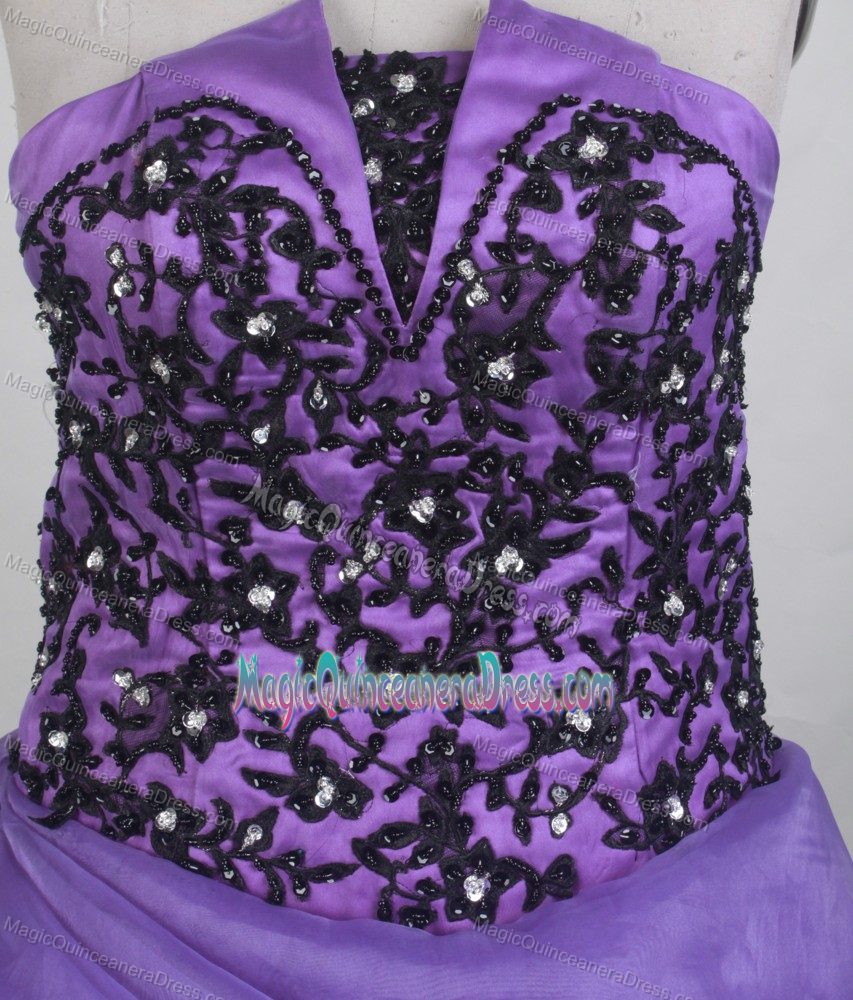 Memorable Appliqued Purple Floor-length Quinces Dress with Pick-ups