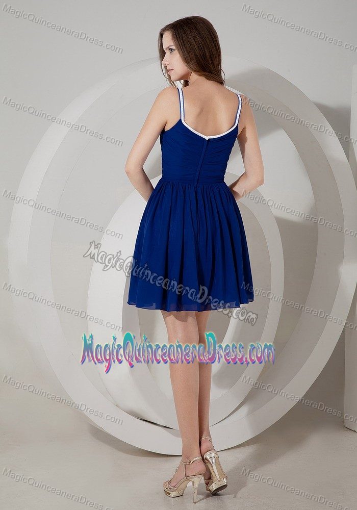 Royal Blue A-Line Spaghetti Straps Mini-Length Dama Dress in Monikie
