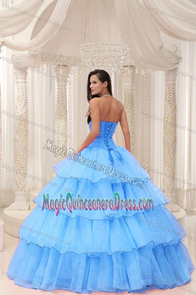 Pretty Black and Aqua Blue Quince Dress with Ruffled Layers and Beads