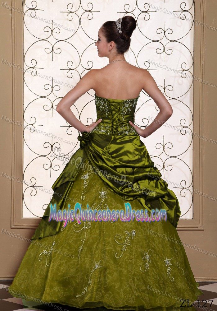 Exclusive Olive Green Ball Gown Quince Dresses with Embroidery on Sale