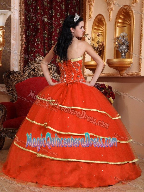 Rust Red Sweetheart Satin and Tulle Beading Quinceanera Dress in Lancaster