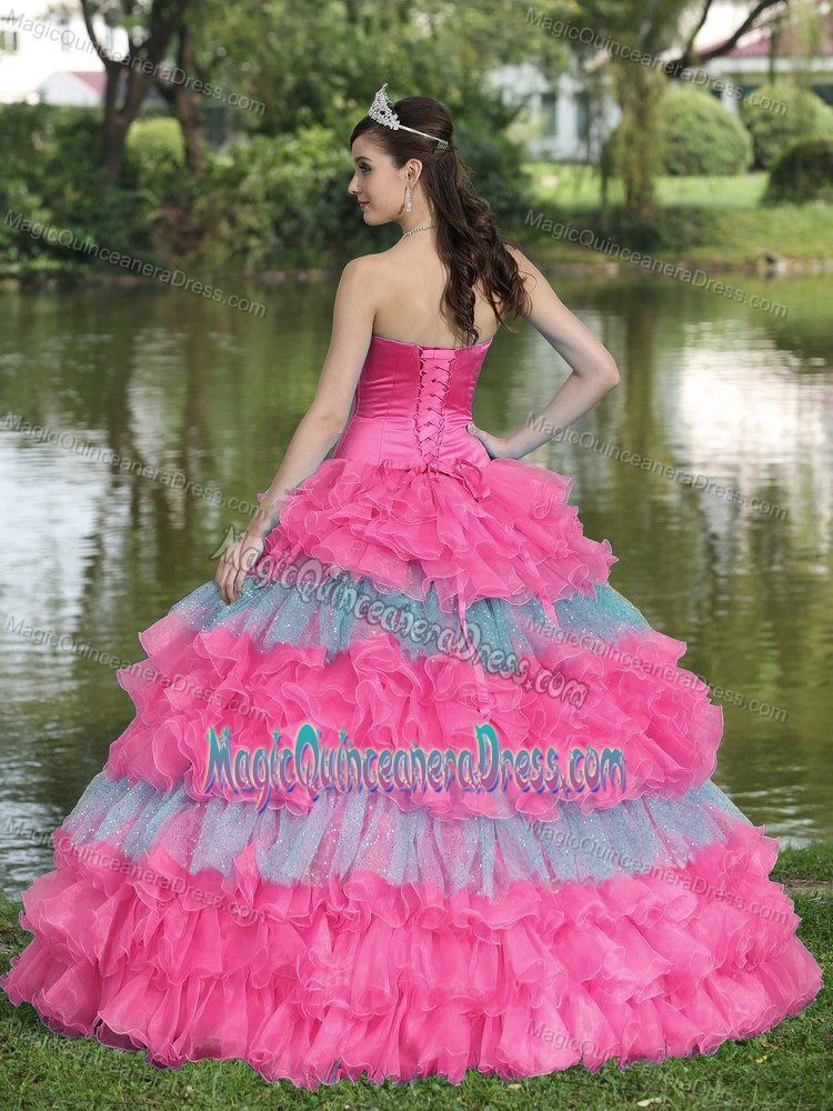 Multi-color Ruffled Layers and Diamonds Dress For Quinceanera in Amboy