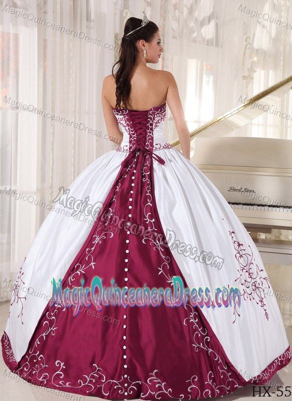 White Quinceanera Dresses with Red Floral Embroidery in Bridgeport