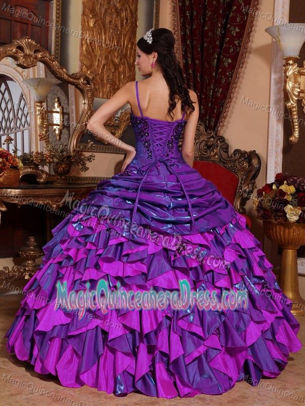 Spaghetti Straps Ruffled Layers and Beaded Embroidery Quinceanera Dress