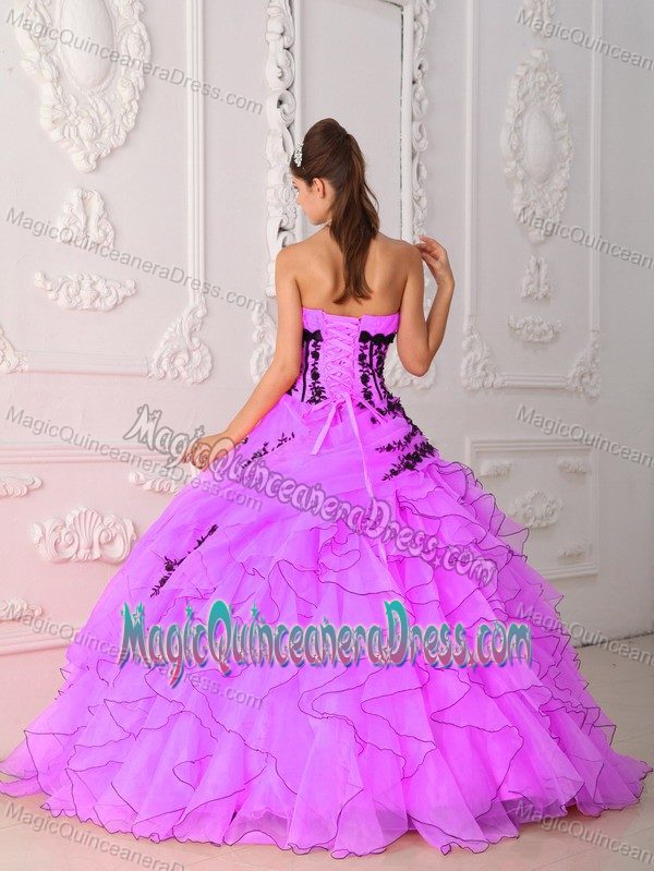 Strapless Appliqued Hot Pink Quinceanera Dress with Ruffles in Herndon