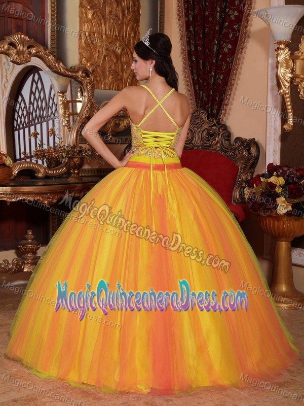 Gold V-neck Floor-length Quinceanera Dresses in Santa Cruz Bolivia