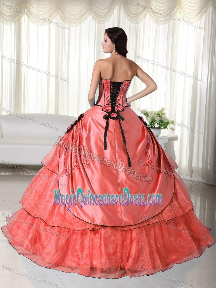 Special Rust Red Strapless Long Quinceanera Gown with Flowers in Biloxi