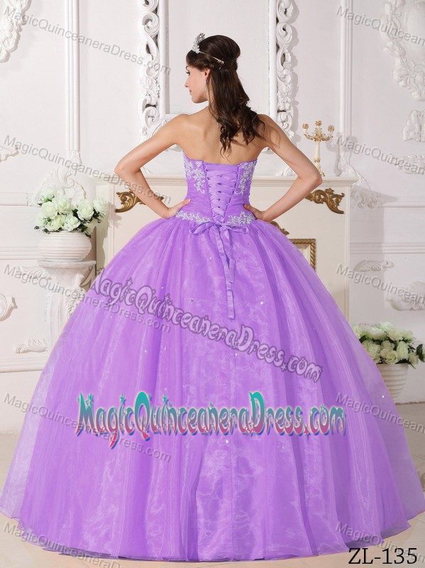 Lilac Strapless Organza Appliques Sweet Sixteen Quinceanera Dresses in Newark
