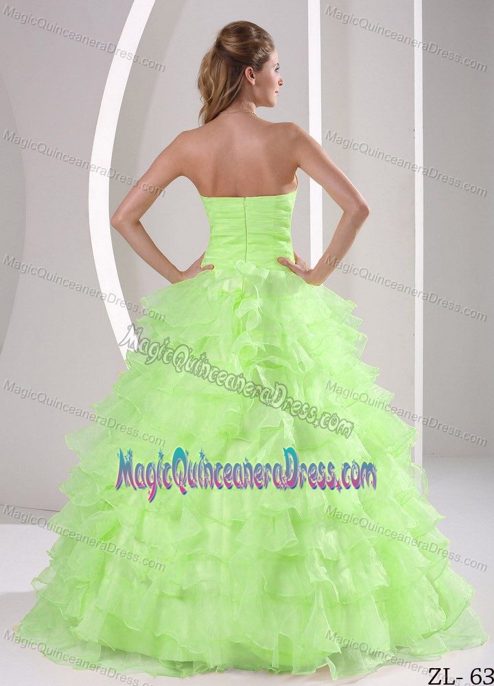 Ruffled Sweetheart Princess Yellow Green Sweet 16 Dresses in Englewood