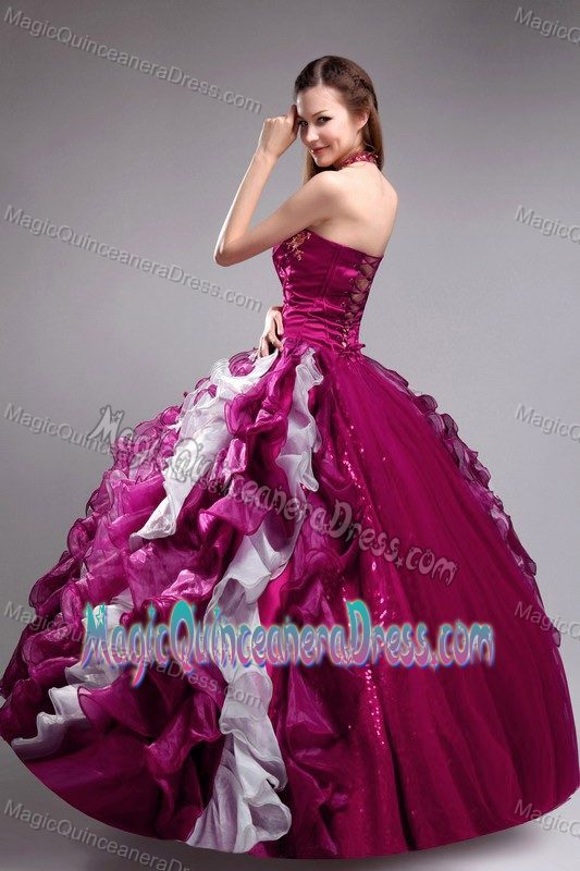 Halter Quinceanera Dress in Fuchsia with Ruffles and Appliques in Atlanta