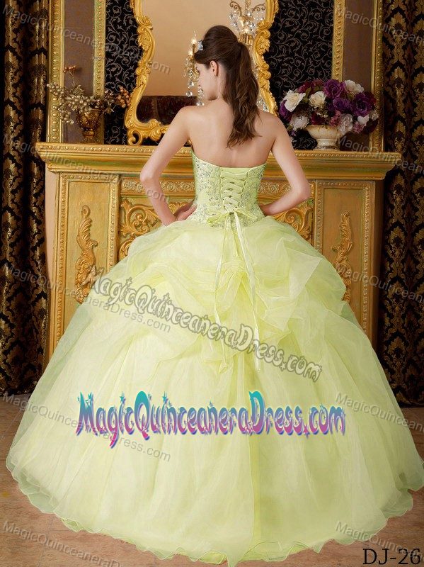 Light Yellow Strapless Beaded Organza Quinceanera Dress in Walla Walla VA