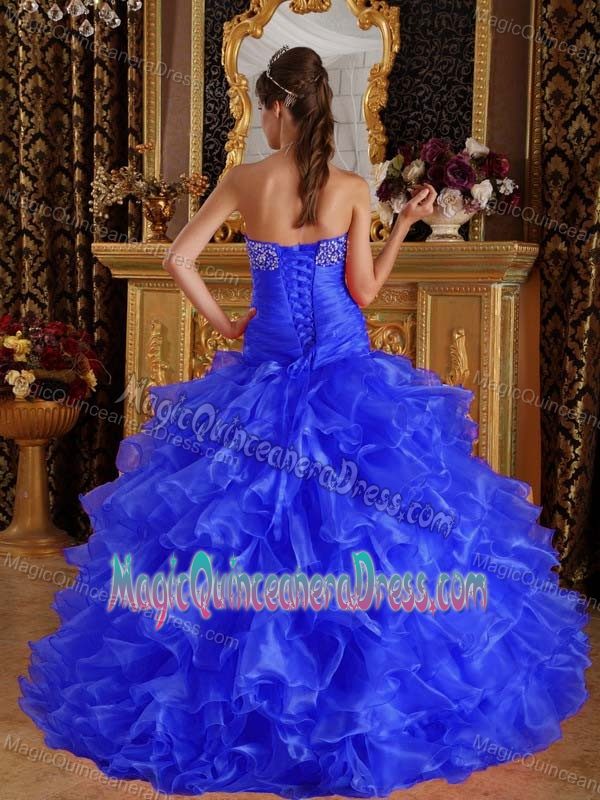 Exclusive Long Blue Sweetheart Organza Beading Quinceanera Dress in Kennewick