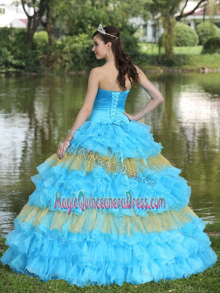 Beaded Sequined Organza Multi-colored Sweet Quinceanera Dress in Sandy