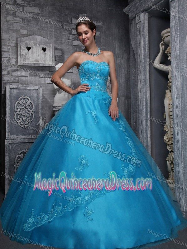 Sweetheart Baby Blue Tulle formal Quinceanera Dress with Appliques Beading in Alameda