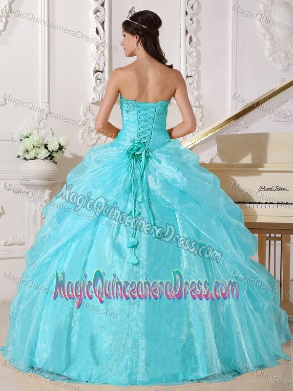 Ruched Embroidery Aqua Blue Quinceanera Gown Beaded in Yate Avon