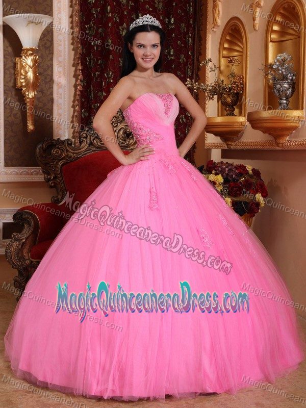 Beading Decorate Rose Pink Strapless Dress For Quinceanera in Camden