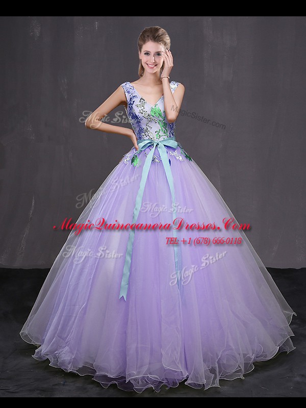 Inexpensive Ball Gowns 15 Quinceanera Dress Lavender V-neck Tulle ...
