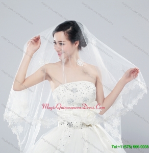 2014 Two Tier Tulle Elbow Veils with Lace Edge
