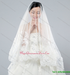 Discount Two Tier Classic Wedding Veils with Lace Edge