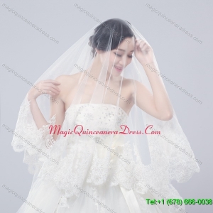 One Tier Drop Veil Bridal Veils with Lace Appliques Edge