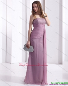 2015 Discount Strapless Ruching Floor Length Dama Dress in Lilac