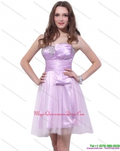 2015 Lilac Strapless Mini Length 2015 Dama Dresses with Ruffles and Beading
