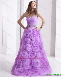 2015 Lilac Sweetheart Dama Dresses with Rolling Flowers and Sequins