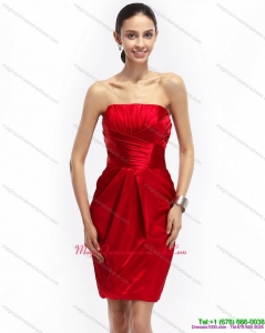 2015 Most Popular Strapless Ruching Dama Dresses in Red