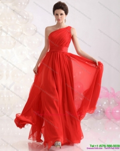 2015 New Style Ruching Red One Shoulder Dama Dresses for 2015