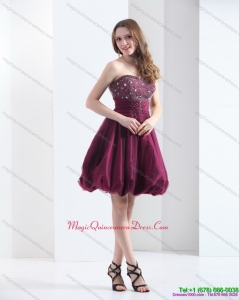 2015 Perfect Wine Red Strapless Short Dama Dresses with Beading