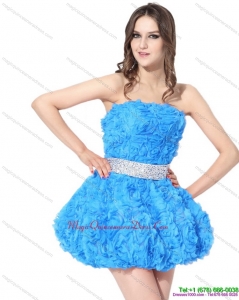Affordable 2015 Cute Short Dama Dresses with Rolling Flowers and Beading