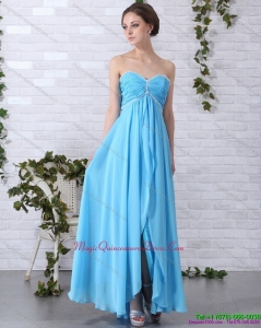 Affordable 2015 Gorgeous Long Dama Dresses with Ruching and Beading