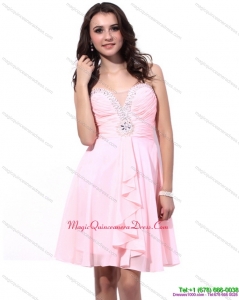 Affordable Baby Pink Dama Dresses with Beading and Ruching