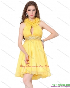 Affordable Halter Top Ruffled Dama Dresses with Beading