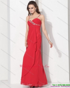 Affordable Red Spaghetti Straps Dama Dresses with Ruching and Beading