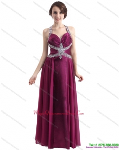 Affordable Sequins Halter Top Ruching and Beading Dama Dresses in Wine Red