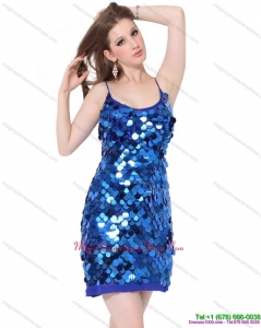 Affordable Sequins Spaghetti Straps 2015 Dama Dresses in Blue