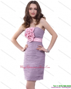 Affordable Strapless Short Dama Dresses with Hand Made Flowers and Ruching
